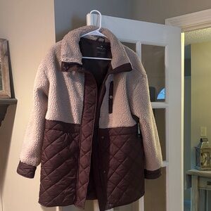 Brand new with tags Andrew Marc Two-Tone Teddy Coat in Cream and Brown